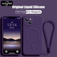 AUOVIEE เคสโทรศัพท์ซิลิโคนสายรัดข้อมือสำหรับ iPhone 13 14 Pro Max 12 11 X XR XS 7 8 Plus SE สำหรับเคสชาร์จไฟได้ไร้สายแม่เหล็ก Magsafe