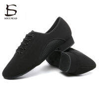 Mens Latin Salsa Dance Shoes Black Cloth Ballroom Shoes Practice Competition Dancing Shoes Man Dancing Sneakers Plus Size 38-44