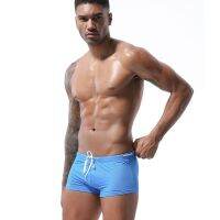 2020 New Men Boxer Swim Shorts European And American Fashion Summer Beach Spa Swimming Sport Tether Solid Color Swimming Trunks Swimwear