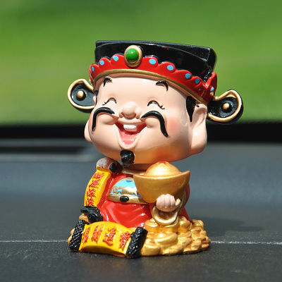 ตุ๊กตาสปริงเรซิ่นติดรถสุดสร้างสรรค์ของตกแต่งรถ Zhaocai เขย่าหัวตุ๊กตาทาสีแบบพลเรือนและเทพเจ้าแห่งความมั่งคั่งทหาร