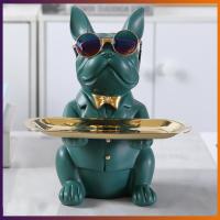 【ส่งจากไทย】Resin Dog Sculpture Bulldog Figurine Storage Tray Coin Bank Home Art Statue