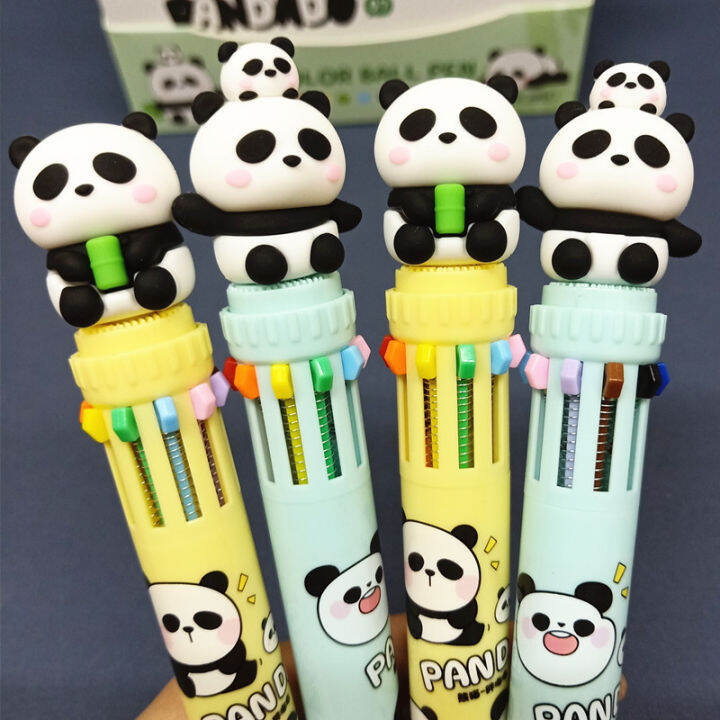 Cute Panda Shape Silicone Press Ten-color Pen Cartoon Panda Ballpoint ...