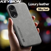 KEYSION Luxury Leather Case for OPPO A98 5G A17 A17K Silicone+PC Soft Shockproof Phone Back Cover for OPPO Reno 8 T 4G 5G