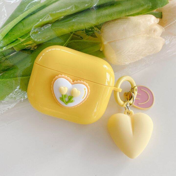 korea-cute-3d-love-floral-yellow-earphone-case-for-airpods-1-2-pro-silicone-heart-pendant-protective-soft-cover-for-airpods-3-headphones-accessories