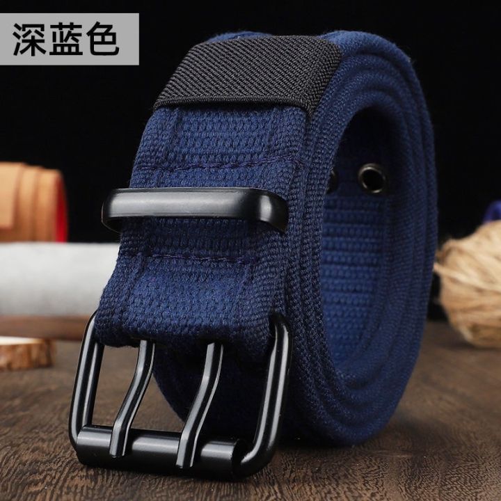 men-women-double-buckle-canvas-belt-full-hole-pin-student-youth-strong-durable-jeans