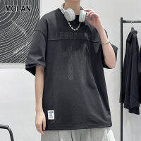 MOLAN เสื้อยืดผู้ชายใหม่ลายไม่เหมือนใครแฟชั่นเสื้อยืดคอกลมสำหรับวัยรุ่นแขนสั้นระบายอากาศได้แนวสปอร์ต