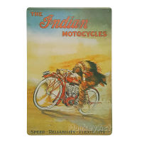 ป้ายสังกะสวินเทจ The Indian Motocycles, ขนาด 20x30 ซม