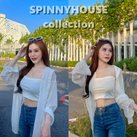 ?SpinnyHouse? เสื้อเชิ้ต เชิ้ตยาว ผ้าชีฟอง OVERSIZE แขนยาว ใส่คลุม มัดเอว ใส่ไปทะเล เสื้อเชิ้ตหญิง เชิ้ตชีฟอง ชีฟองตัวยาว