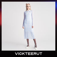 VICKTEERUT (ราคาปกติ 11,500-.) Polo Collar Long Sleeve Dress เดรสเข้ารูป เดรสแขนยาว ผ้าทูล พิมพ์ลาย