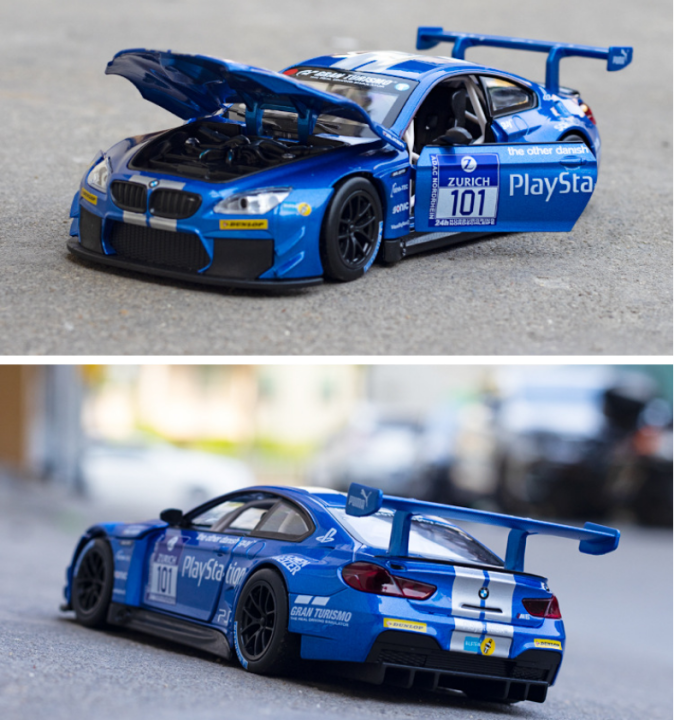 1-24-bmw-m6-gt3ยานพาหนะหล่อล้อแม็กรถยนต์รุ่นที่มีฟังก์ชั่นแสงรถรุ่นเก็บรถของเล่น