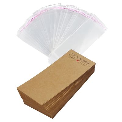 100Pcs Car Coaster Packaging for Selling, Sublimation Car Coasters Card with 100Pcs Bags, Sublimation Blanks Replacement Accessories