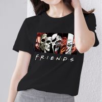 ◙◐◆  T-shirt Gothic Style Female Clothing Fashion Casual Cartoon Mask Pattern Printing Series Ladies Round Neck Black Slim Basic Top