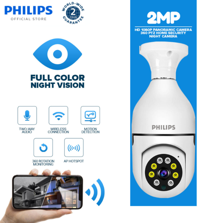 PHILIPS 1080P CCTV Bulb Camera 360° Rotate Auto Tracking Smart Camera HD Wireless Wifi IP