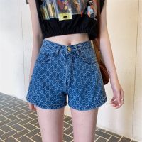 COD jfdss Womens jeans shorts mid waist korean slim Plaid print denim shorts for women fashion slim basic thin summer casual short pants