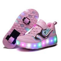 [COD]Kids LED Double Roller Skate Shoes รองเท้าผ้าใบเด็กชายและเด็กหญิงแบบชาร์จได้