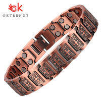 OKtrendy ทองแดงแม่เหล็กสร้อยข้อมือและกำไลผู้ชายสร้อยข้อมือโลหะรักษาแม่เหล็กข้ามพระเยซูคริสต์สายรัดข้อมือเครื่องประดับขายส่ง