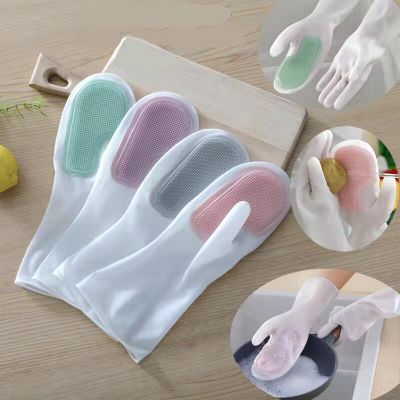 Housework Magic Brush Dishwashing Gloves Silicone Soft Brush Kitchen Cleaning Durable Brush Pot Rubber Gloves Safety Gloves