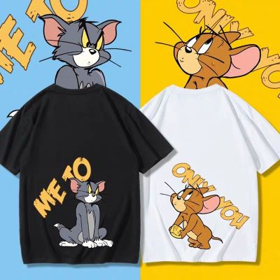 OO อ่อนนุ่ม 6 เสื้อยืดแขนสั้น ผ้าฝ้าย พิมพ์ลายการ์ตูน Tom and Jerry แฟชั่นคู่รักS-5XL