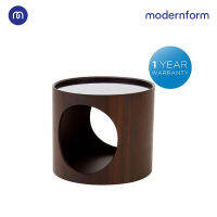 Modernform โต๊ะกลาง งานไม้ขึ้นรูปทรงกลม เจาะช่องว่างสำหรับเก็บของ พร้อมท็อปโต๊ะกระจกนิรภัยสีชาดำหรูหรา รุ่น Winfred