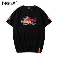 Lyprerazy Chinese Style Horse Embroidered Short-sleeved T-shirt Mens Summer National Tide Casual T Shirt