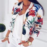 Women Floral Jackets Spring Summer Long Sleeve Zipper Print er Jacket Casual Pocket Slim Female Fashion Outwears Plus Size