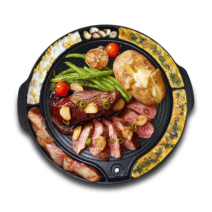 Round Fondue Premium Samgyupsal Grill Pan Non-stick Stove Top 