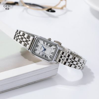 ⊕ GEDI Women 39;s Watch Korean retro style small square plate steel band quartz watch Rectangular women 39;s watch wrist watch