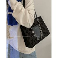 【Hot Sale】 2023 new tote bag student all-match chain niche design black large-capacity portable shoulder