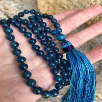 6mm Blue apatite Gemstone 108 Beads Tassels Mala Necklace yoga energy Uni Buddhism MONK Gemstone Meditation spirituality pray