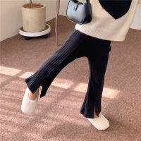 【CW】 Children 2022 New Slit Knitted Trousers Leggings Korean Flared Knits Fashion Pants