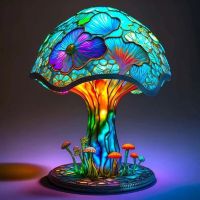 Stained Glass Plant Series Table Lamp Mushroom Octopus Ornament Bedroom Decoration Maison Night Light Home Decoration Acessories