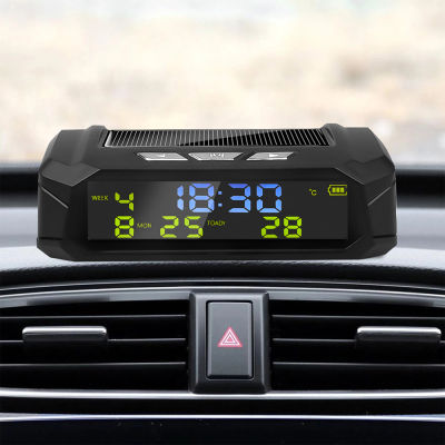 สมาร์ทนาฬิการถดิจิตอลใหม่ล่าสุดรถ USB พลังงานแสงอาทิตย์ชาร์จปฏิทินเวลาอุณหภูมิจอแสดงผล LED รถยนต์อุปกรณ์ตกแต่งภายใน