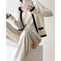 【HOT】 2023 and New Ins Goddess Temperament Design Contrasting Color Knitted Thin Cardigan