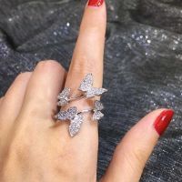 Personality Double Layer Butterfly Ring For Women Inlaid White Zircon Spiral Open Ring Party Birthday Gift Jewelry