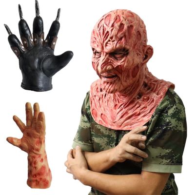 Scary Freddy Mask Horror Zombie Clown Disguise Halloween Props Latex Carnival Freddy Krueger Cosplay Anime Gloves Mask For Face