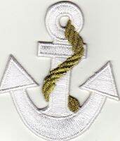 iron on patch Embroidery Anchor 6.5 x 6cm ใบหน้าที่ยิ้ม สมอเรือ ตัวรีด เย็บติดผ้าประเทศไทย โลโก้ปัก มีกาวสำหรับรีด ตกแต่งเสื้อผ้า