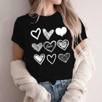 2023 newWomens T-shirt Fashion Funny Valentines Day Love Heart Short Sleeve Printed Round Neck Casual T-shirt Loose Tops