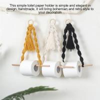 Paper Roll Holder Knitting Rope Tissue Rack Hanging Wood Decoration Paper Towel Hanger Storage Rack Wall Hanging Shelves