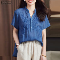 (จัดส่งฟรี)Fancystyle ZANZEA ปักลายวินเทจเสื้อบนแขนลำลองขาสั้นเสื้อ #8