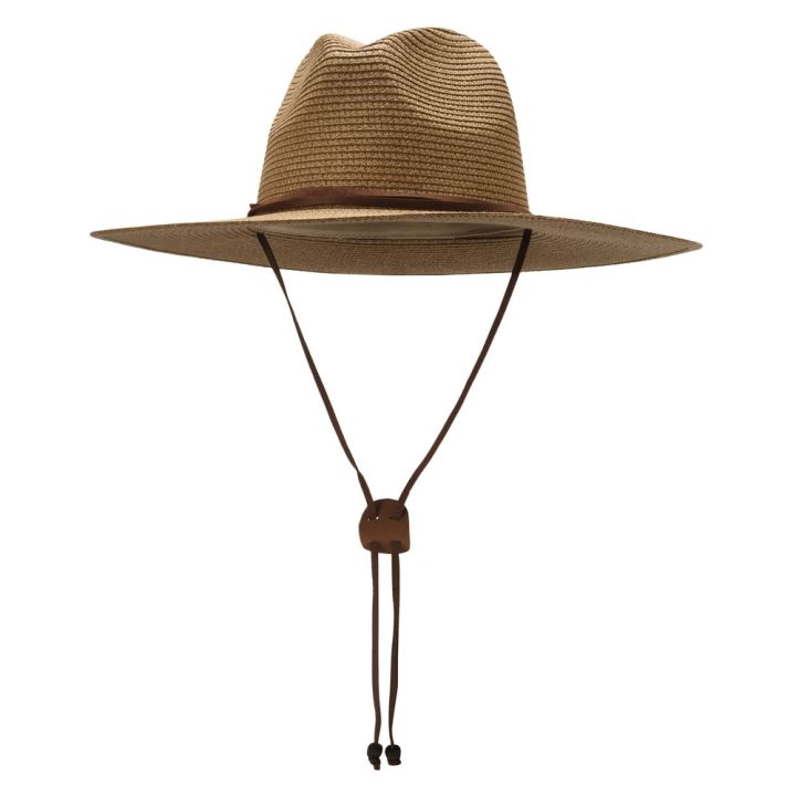 หมวกหมวกปานามาปีกกว้างสำหรับผู้หญิงผู้ชายสายรัดเสื่อปูสำหรับชายหาดกันแดดในสวนคางฤดูร้อน
