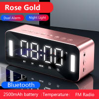 Wireless Bluetooth Speaker Alarm Clock Temperature Display Mirror FM Radio Table Clock with Backlight Music Player Digital Watch