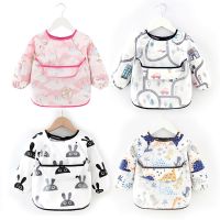 Baby Bandana Bibs Cute Colorful Cartoon Bibs Waterproof Infant Eating Children Drawing Long Sleeve Apron Baby Self Feeding Bib Aprons