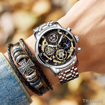⌚ นาฬิกา Waterproof watch men noctilucent multi-function timing wrist steel with hollow out quartz watch