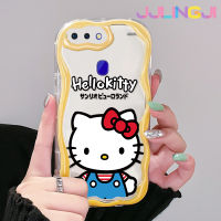 Jjlingji เคสสำหรับ OPPO R17 R15 Pro เคสการ์ตูนลาย Hello Kitty ดีไซน์ใหม่ขอบคลื่นเนื้อครีมกันกระแทกแบบใสนิ่มเคสมือถือโปร่งใสลายกล้องถ่ายรูปง่ายอ่อนโยนฝาครอบป้องกัน