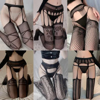 Jacquard ถุงน่องผู้หญิงเซ็กซี่เปิดเป้าถุงน่อง One P Iece สลิงเข็มขัดถุงเท้ากับ Fishnet ต้นขาสูงถุงน่องพรรคชุดชั้นใน