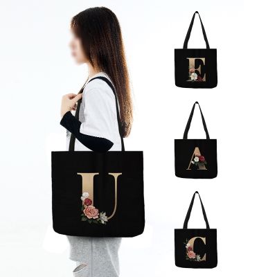 Floral Alphabet Tote Bags for Women Causal Handbags Shopping 26 Letters Printed Bag Fabric Reusable Designer Logo Handbag