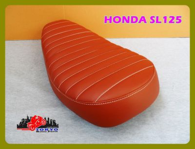 HONDA SL125 DOUBLE SEAT COMPLETE "BROWN" with "WHITE" THREAD STITCH "Eddie Moto" // เบาะ เบาะรถมอเตอร์ไซค์ สีน้ำตาล ลอนด้ายขาว สินค้าคุณภาพดี