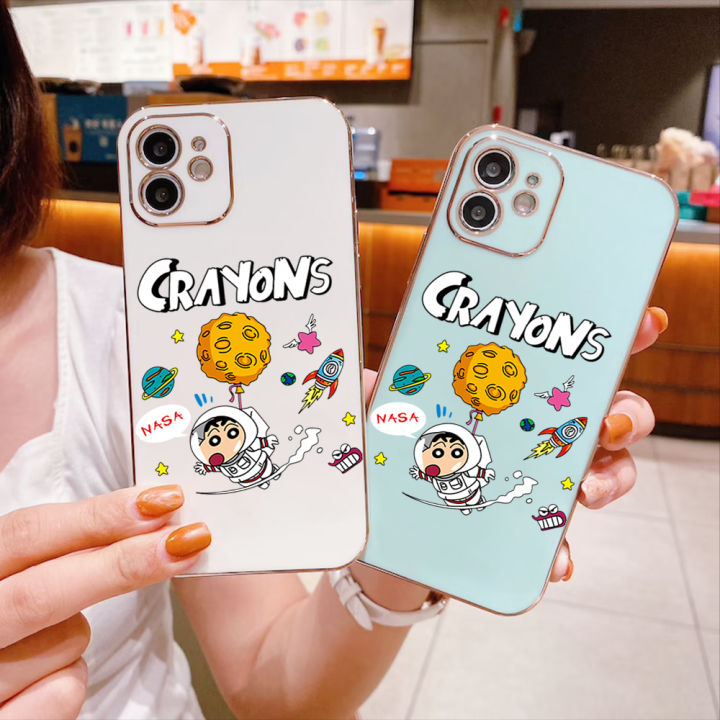 ggk-สำหรับ-oppo-a58-4g-ฟรีสายคล้องการ์ตูนนาซ่าดินสอสีชินจังปลอกหุ้มเคสโทรศัพท์ชุบหรูหราเคลือบเคสโทรศัพท์นิ่ม