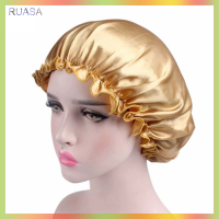 RUASA หมวกหมวกครอบผมหมวกใส่นอนกลางคืนผ้าซาตินผ้าไหมปลอกหุ้มหัวไม้กอล์ฟแถบกว้างปรับได้