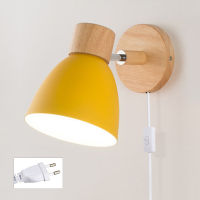 Nordic Modern Wall Lamps With USEU Plug Wooden E27 Wall Sconce For Bedroom Living Room Macaroon 6 Color Steering Head Lighting